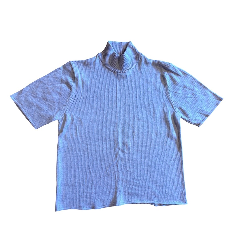 Studio 2000 Knits‎ Petite Silk Cotton Ribbed Mock Neck Sweater Shirt Lavender S